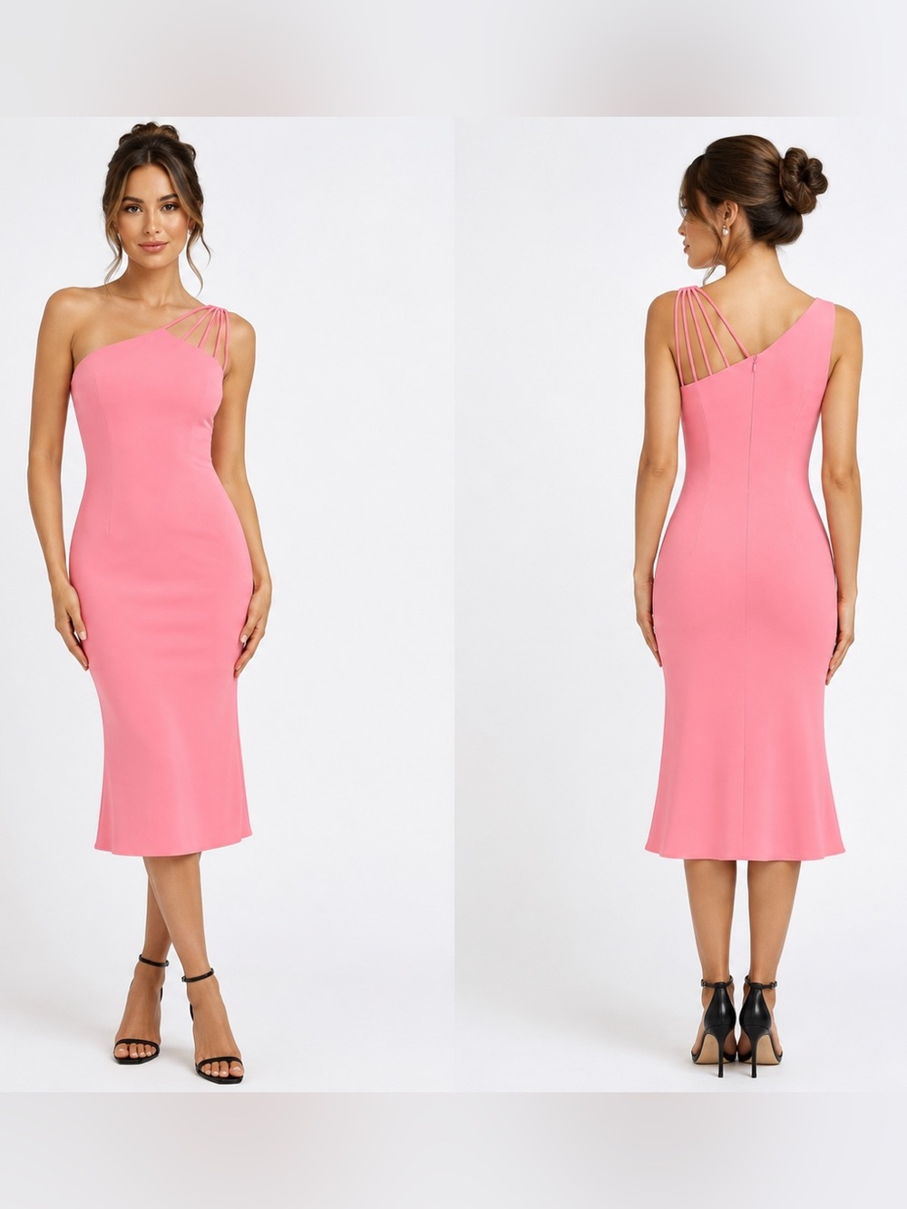 GUESS NWT Pink Asymmetric One Shoulder Strap HOCO Homecoming Midi Dress 4